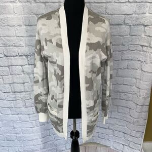 Express women S 100% cotton camo print open front cardigan w/pockets